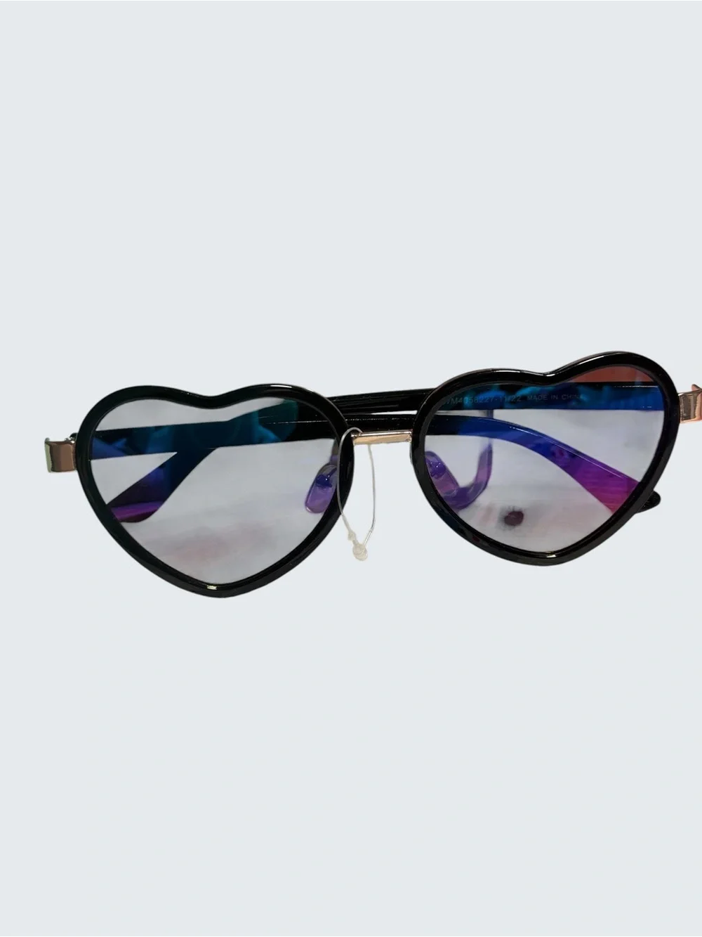KIDS Heart-Shaped Mirrored Sunglasses - Black Frame, Rainbow Lenses
